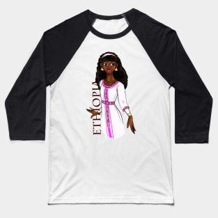 Black is Beautiful - Ethiopia Melanin Girl in traditional outfit Baseball T-Shirt